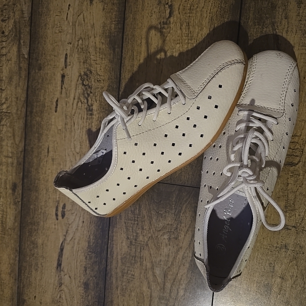 White Leather Flats with Perforated Design